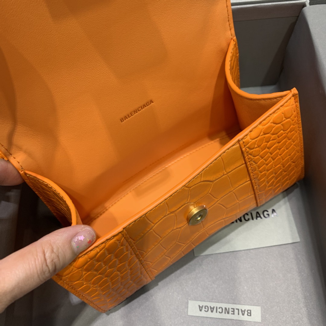 Balenciaga Hourglass XS Handbag Crocodile Embossed Shoulder Bag Orange